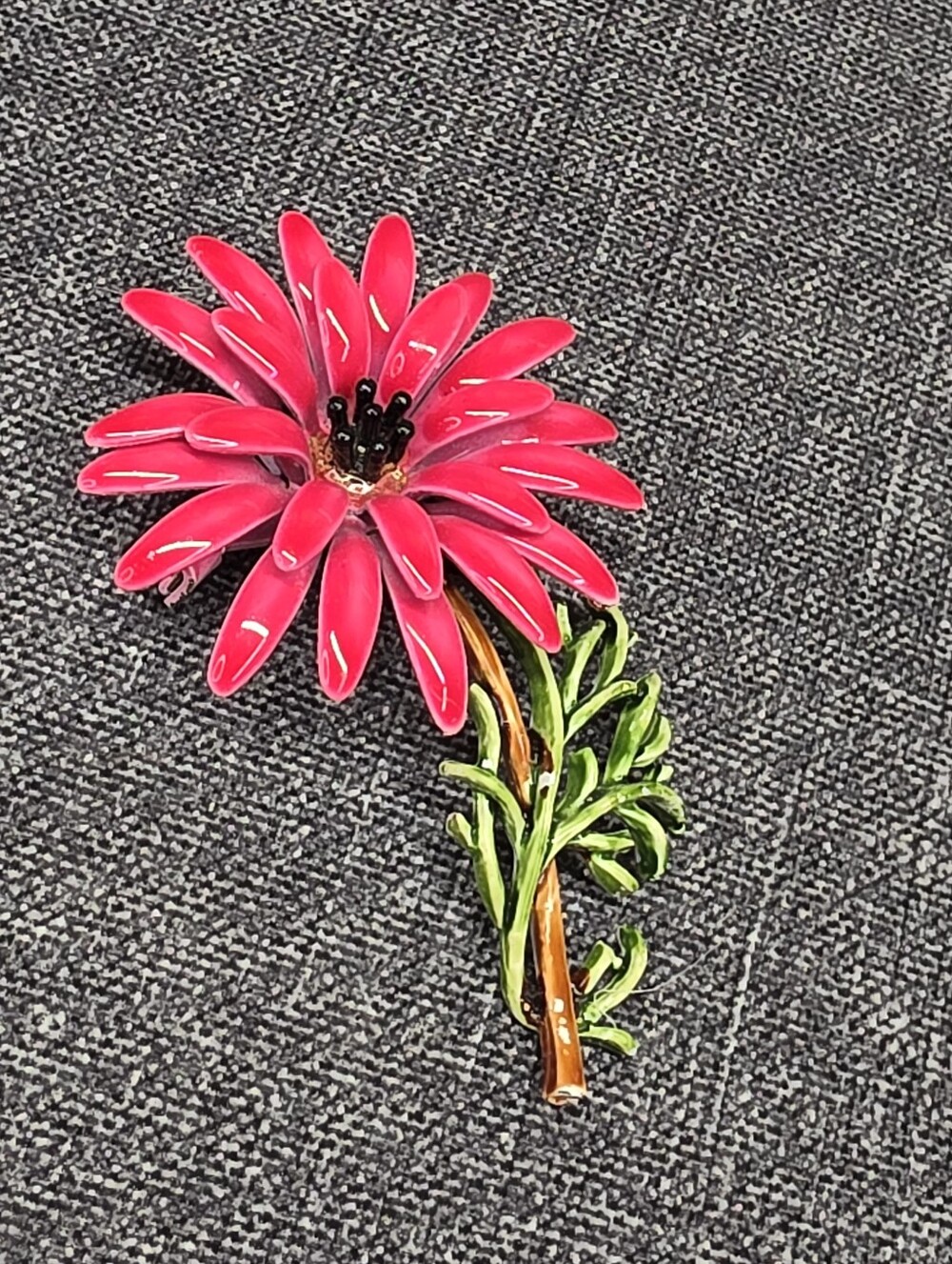Vintage Dimensional Pink Enamel Flower Brooch Pin